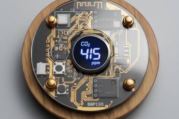 Symbiosei home weather station. Featuring a designer enclosure, rapid CO₂ response time, and seamless Home Assistant integration.